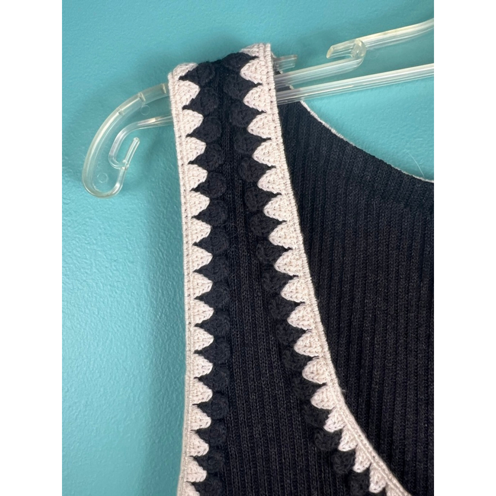 Women's H&M Black Ribbed Maxi Dress with Beige Trim Size L - Picture 4 of 5